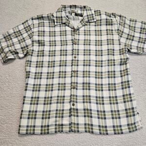 Tommy Bahama Men's Short Sleeve 100% Silk Camp Shirt Green Plaid Size L